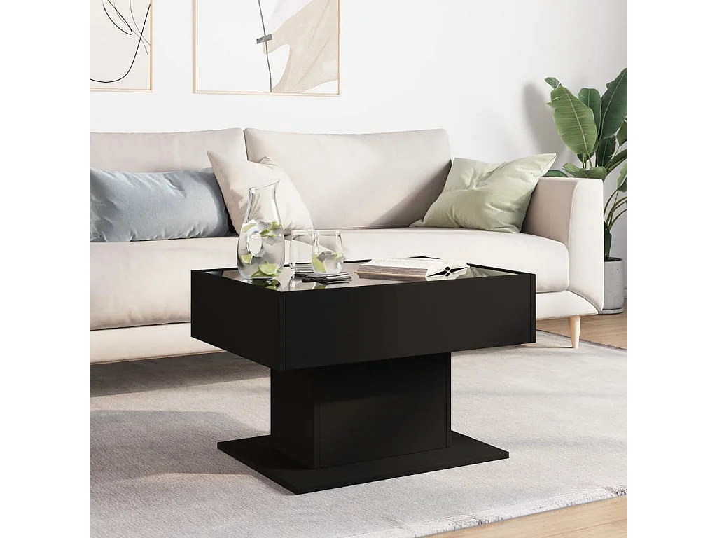 LED Couchtisch-Beistelltische-Sofatisch Schwarz 70x50x45 cm Holzwerkstoff SHL23545