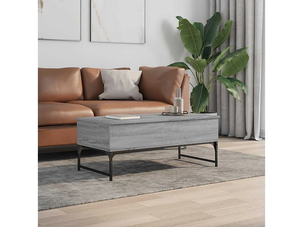Couchtisch-Wohnzimmertisch-Beistelltische Grau Sonoma 100x50x40 cm Holzwerkstoff und Metall SHL49307