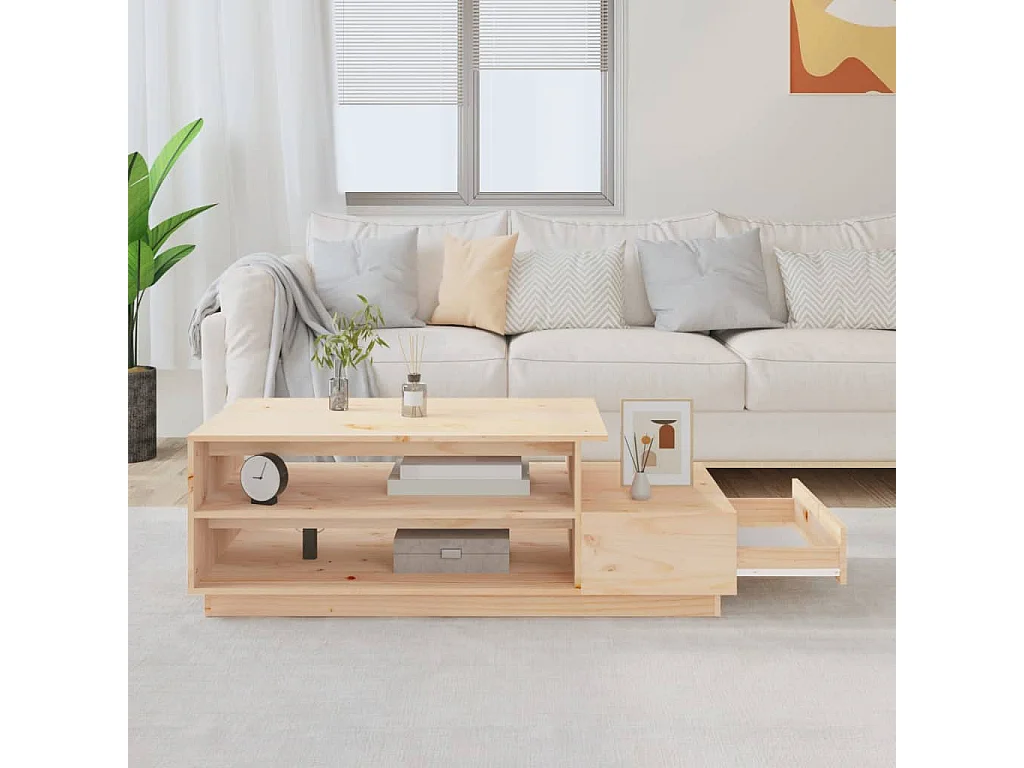 Couchtisch-Sofatisch-Beistelltische 120x50x40,5 cm Massivholz Kiefer SHL27423