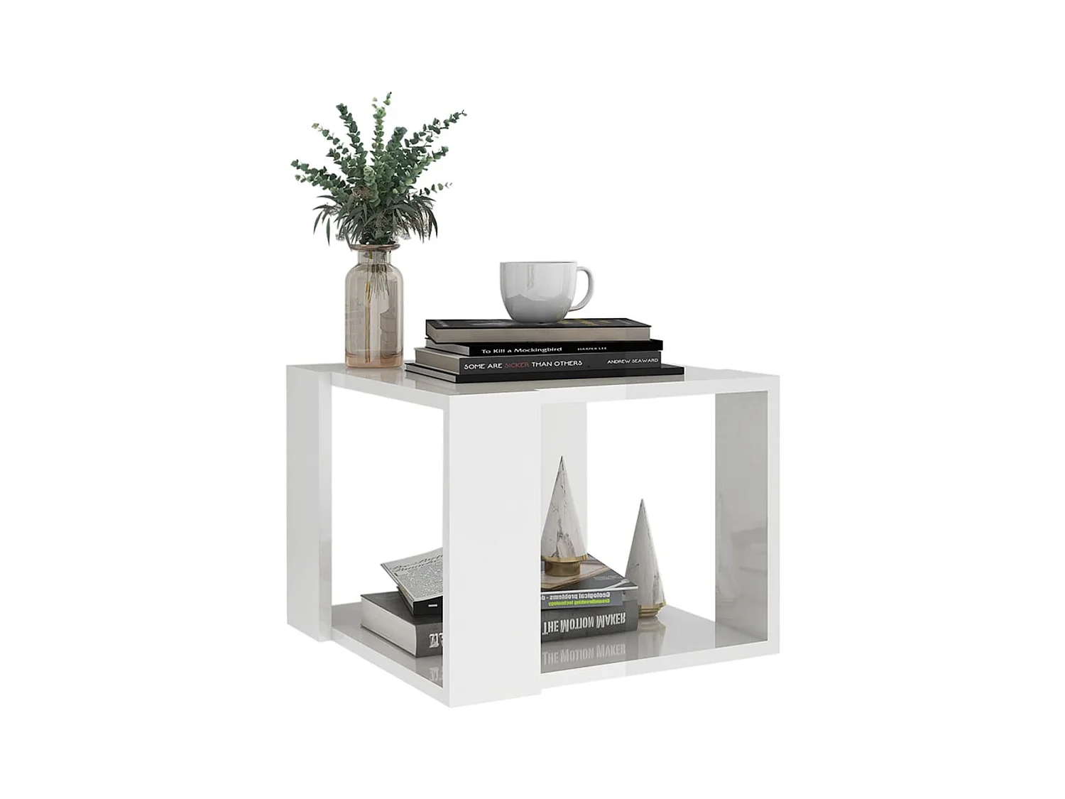 Mesa de centro | Mesa auxiliar con puertas de vidrio blanca 68,5x50x50 cm SHL4827