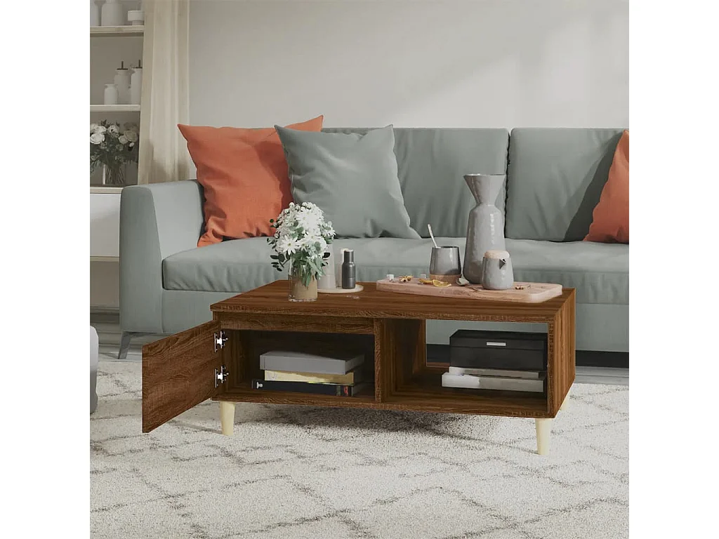 Mesa de centro | Mesa auxiliar madera contrachapada blanco brillo 60x50x36,5 cm SHL384238