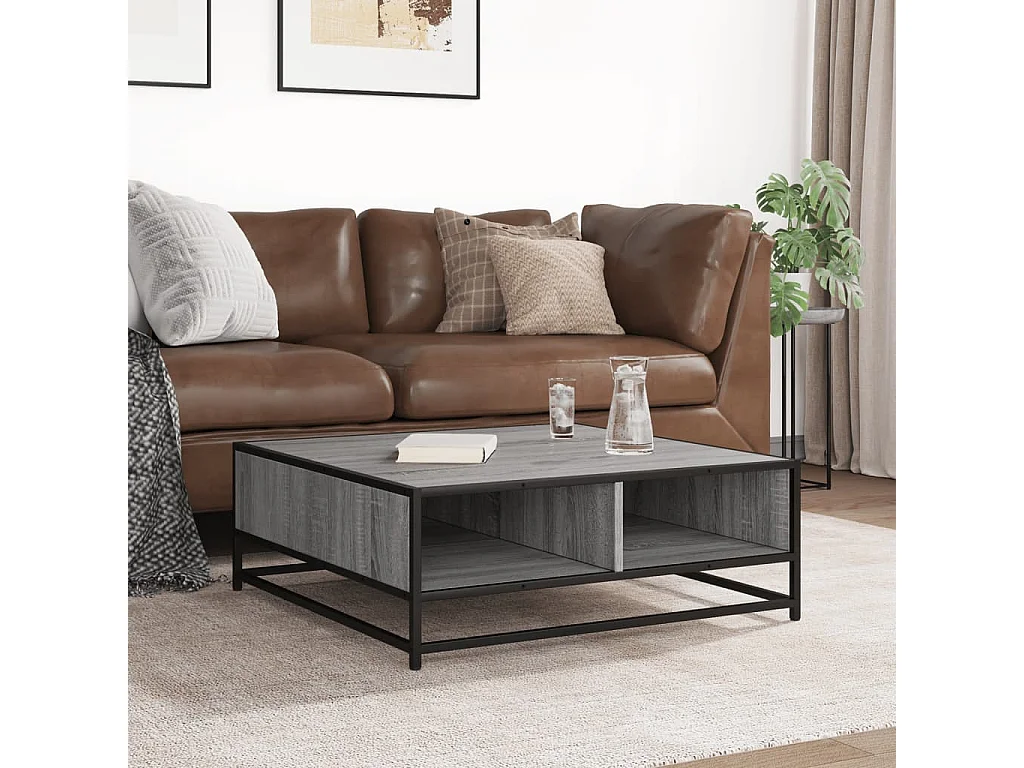 Couchtisch-Wohnzimmertisch-Beistelltische Grau Sonoma 80x80x30 cm Holzwerkstoff und Metall SHL39682