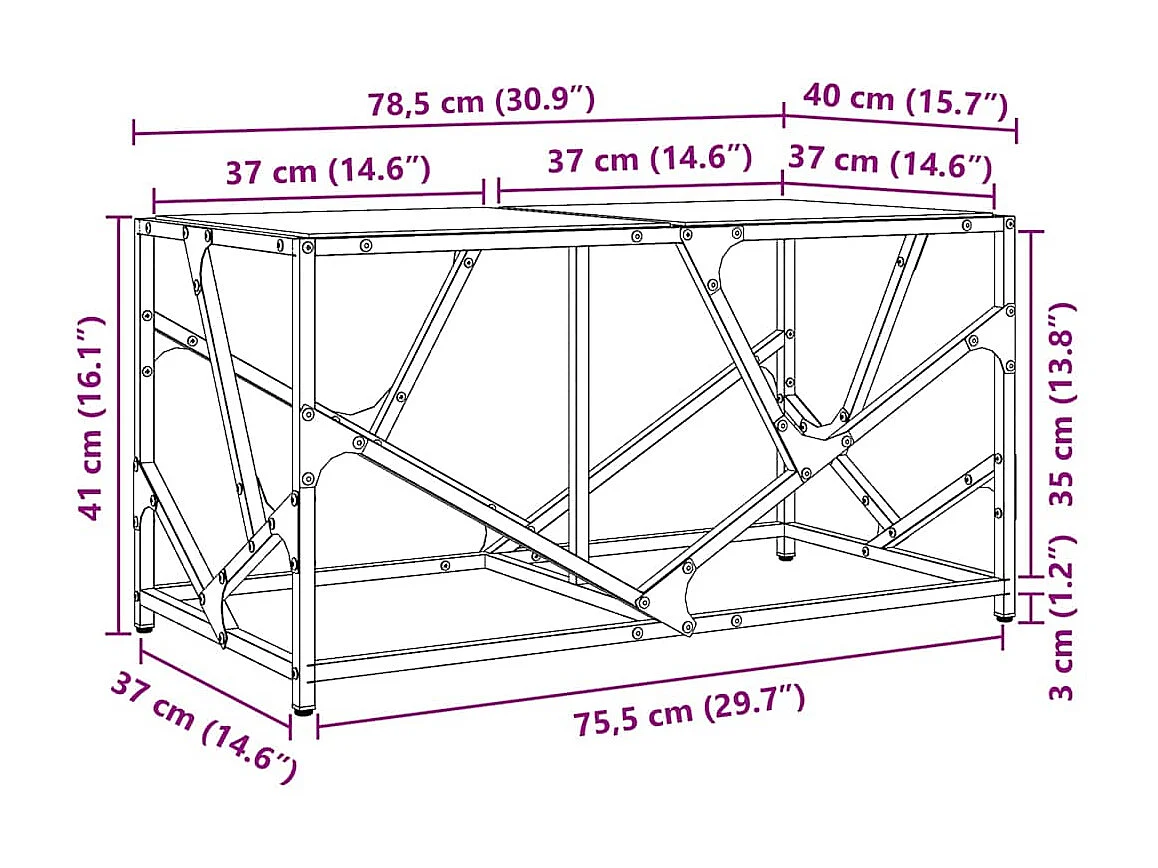 Table basse salon-Table d'appoint-dessus en verre transparent 78,5x40x41cm acier SHL76893
