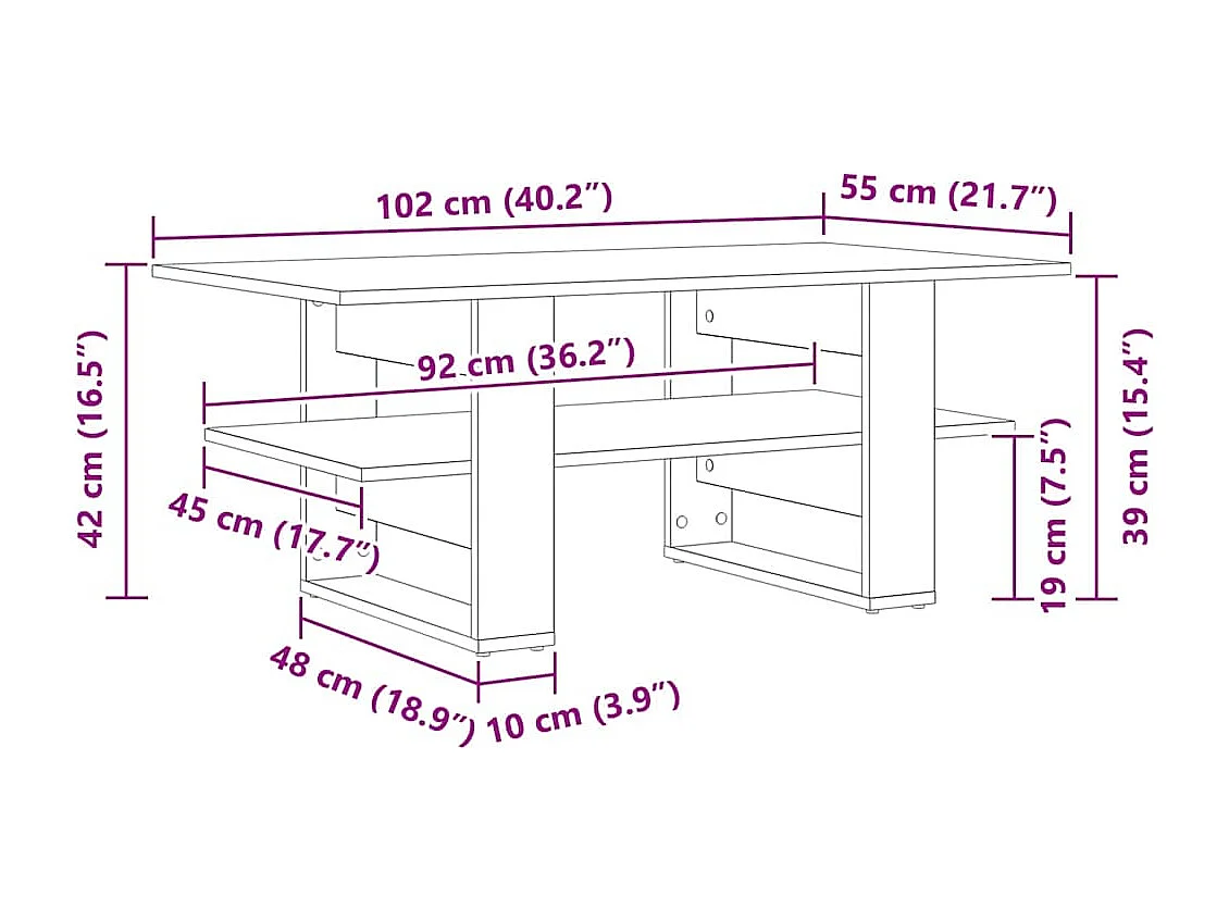 Mesa de centro-Mesa auxiliar-Mesita de centro madera contrachapada blanco 90x60x35 cm SHL2538