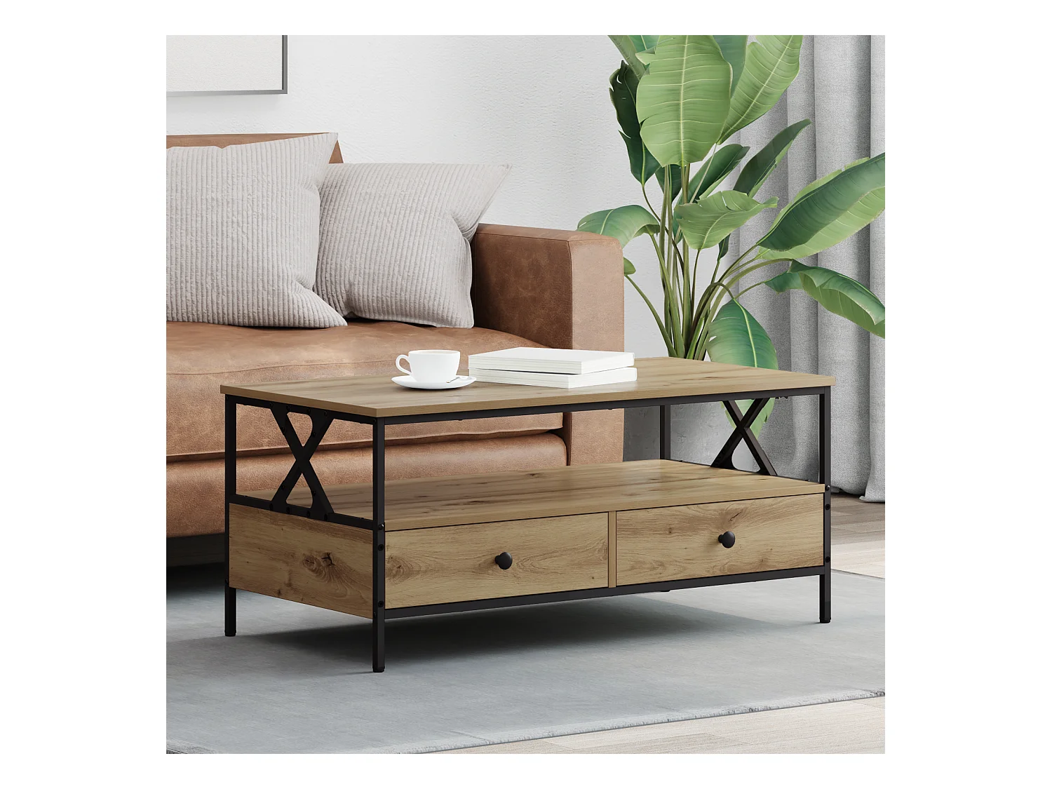 Table basse salon-Table d'appoint chêne artisanal 100x51x45 cm Bois d'ingénierie SHL71938