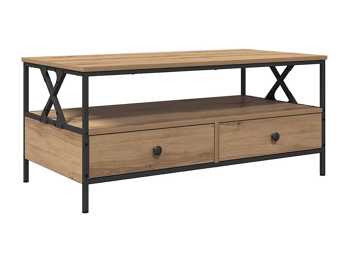 Salontafel | Bijzettafel | Koffietafel with Drawer artisanaal eikenkleurig 100 x 51 x 45 cm