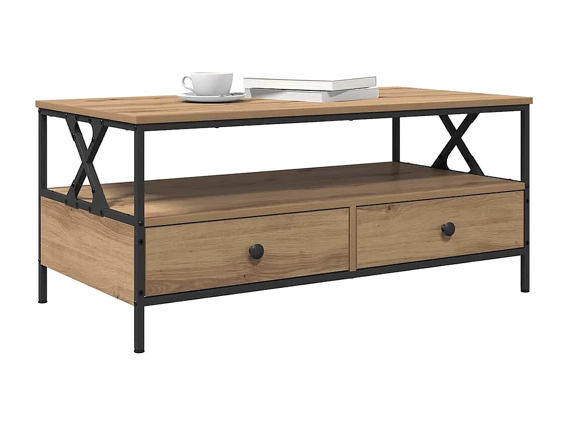 Salontafel | Bijzettafel | Koffietafel with Drawer artisanaal eikenkleurig 100 x 51 x 45 cm