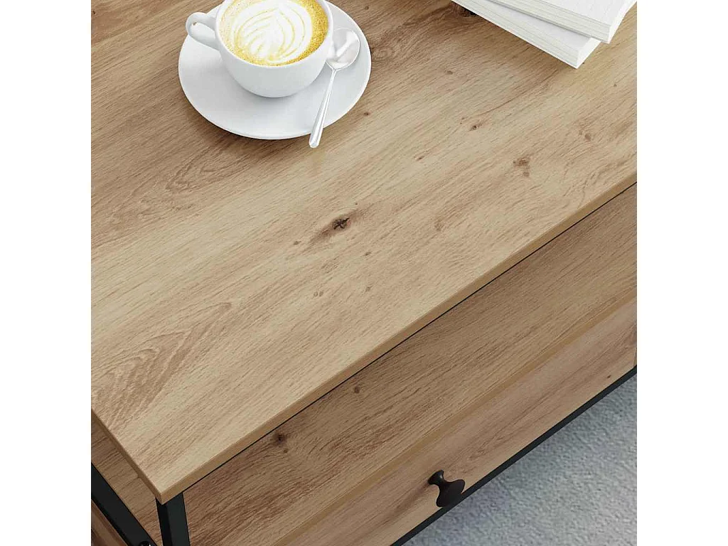 Salontafel | Bijzettafel | Koffietafel with Drawer artisanaal eikenkleurig 100 x 51 x 45 cm