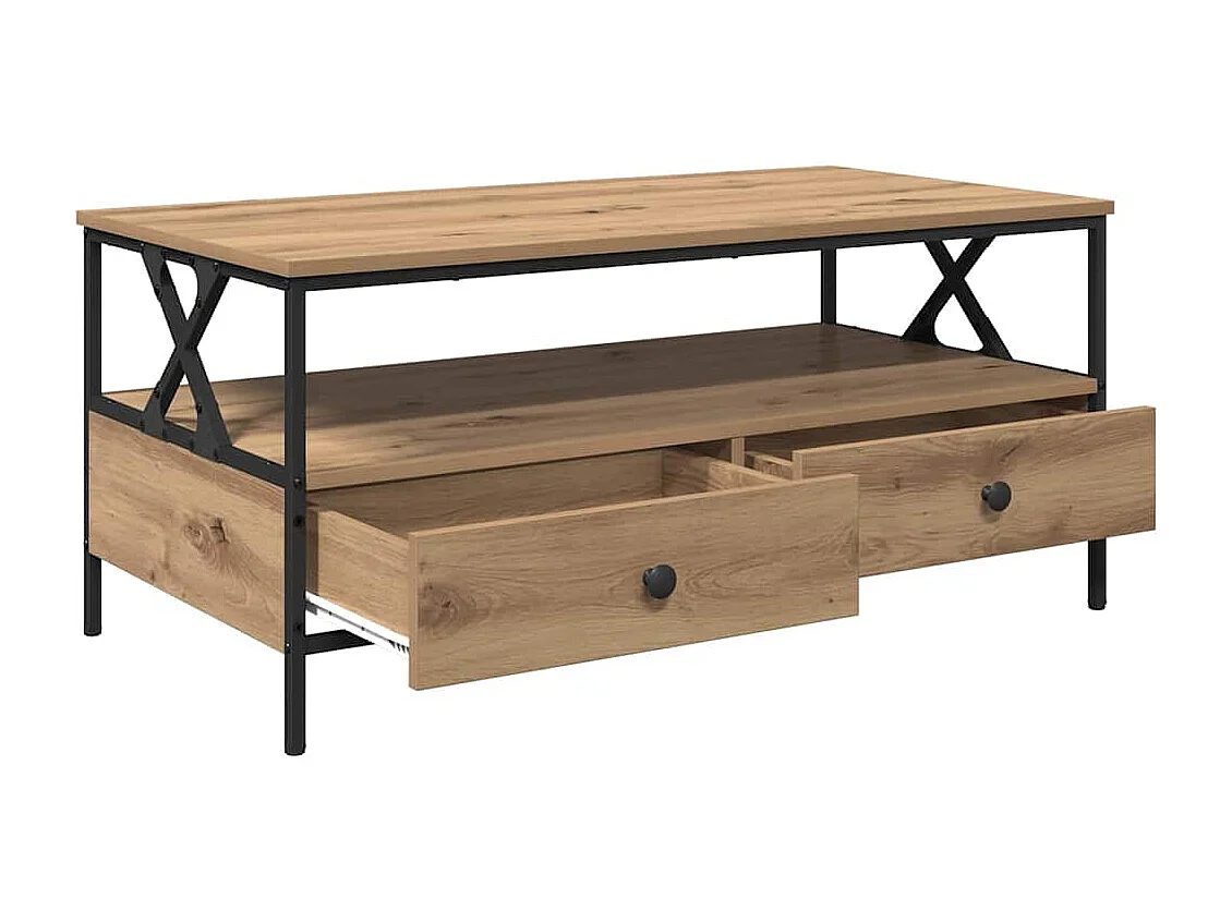 Salontafel | Bijzettafel | Koffietafel with Drawer artisanaal eikenkleurig 100 x 51 x 45 cm