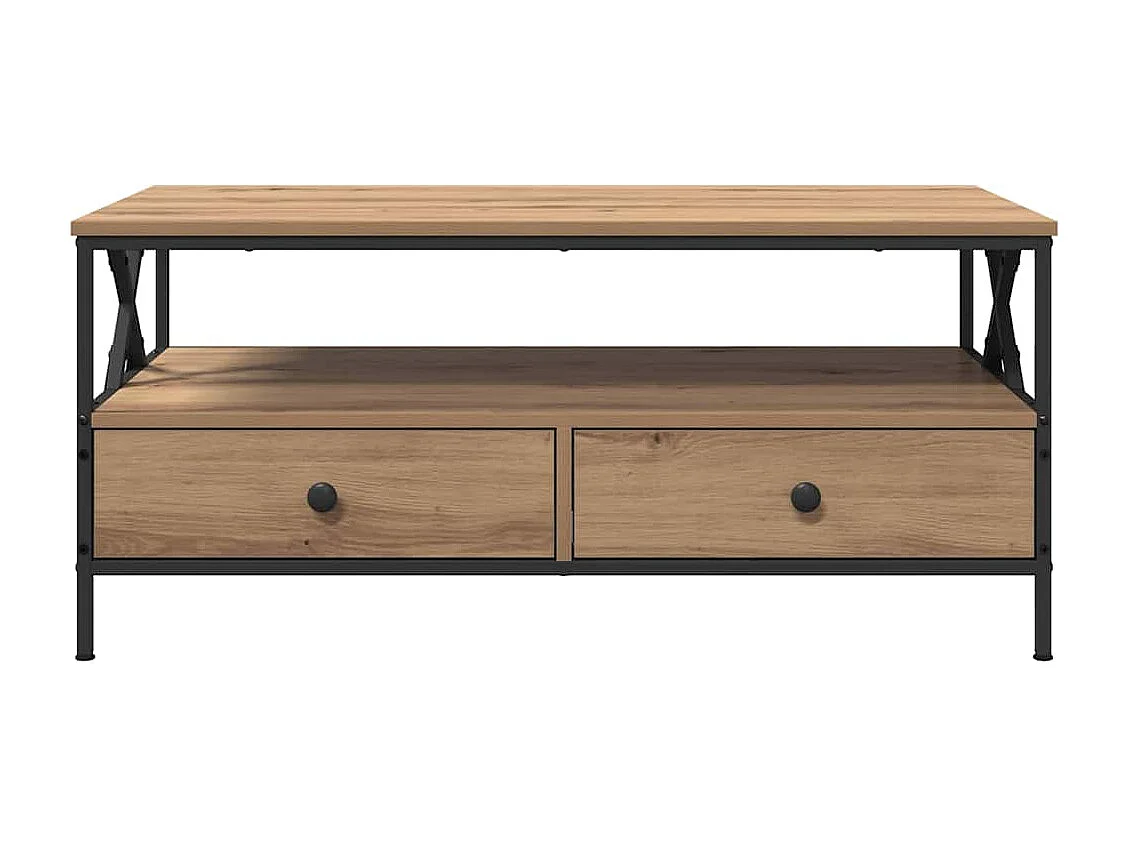 Salontafel | Bijzettafel | Koffietafel with Drawer artisanaal eikenkleurig 100 x 51 x 45 cm