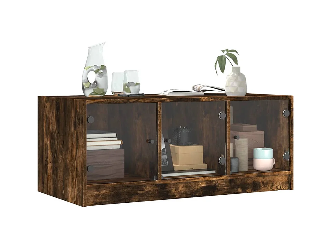 Table basse salon-Table à thé avec rangement-portes en verre-chêne fumé 102x50x42 cm SHL37483