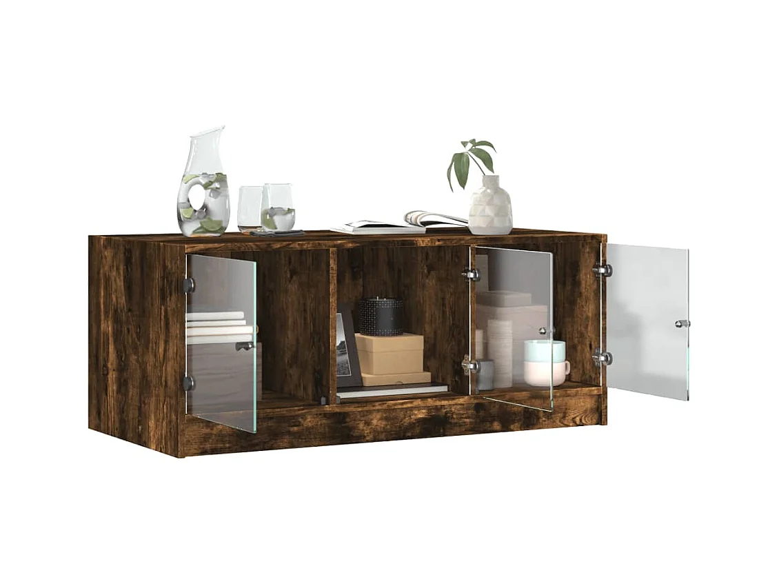 Table basse salon-Table à thé avec rangement-portes en verre-chêne fumé 102x50x42 cm SHL37483