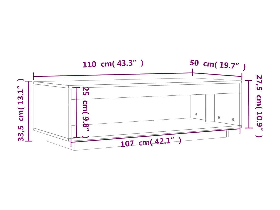Mesa de centro-Mesa auxiliar de madera maciza reciclada 110x60x35 cm SHL446021