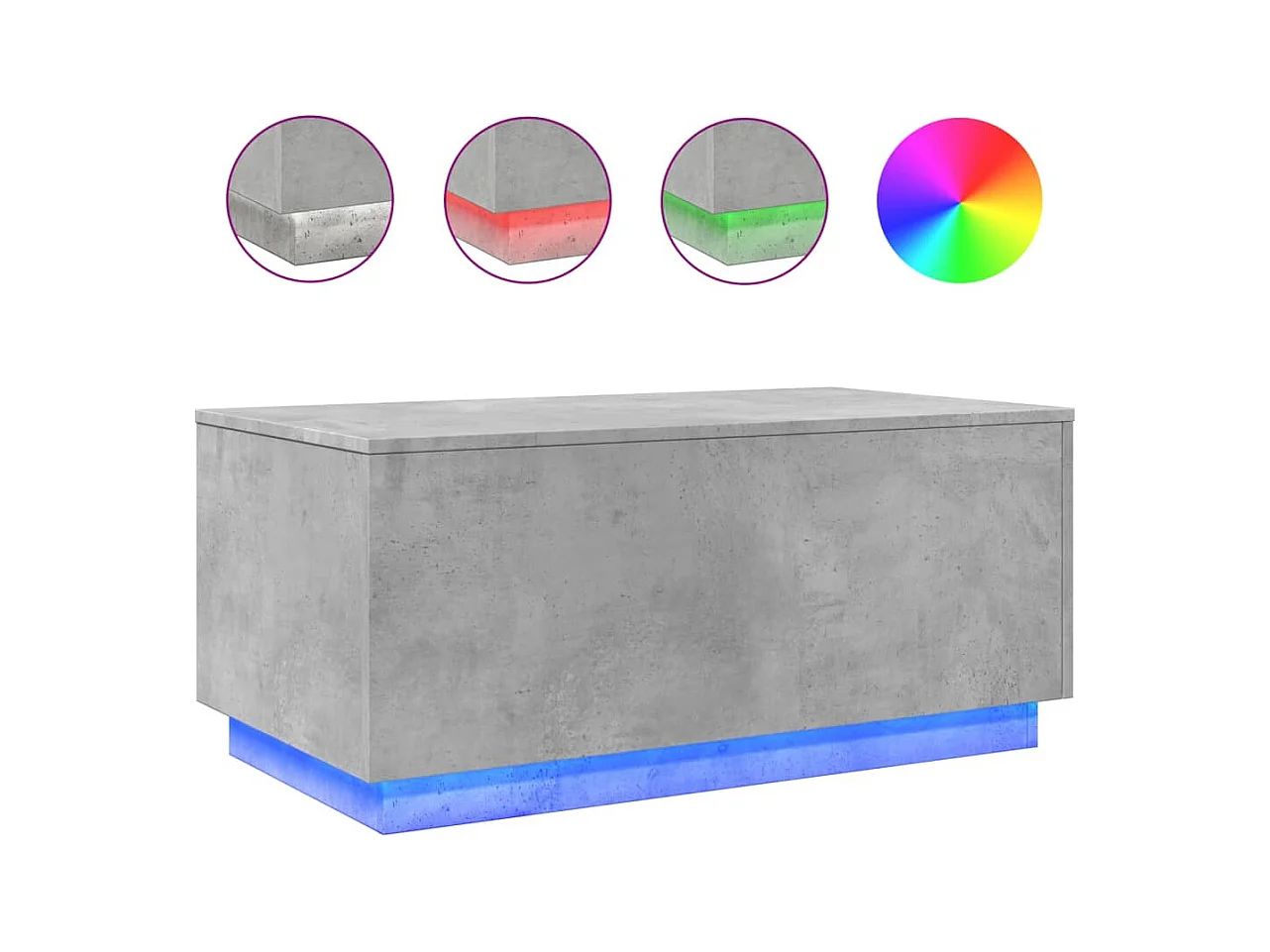 Table basse salon-Table d'appoint avec lumières LED gris béton 90x50x40 cm SHL6118