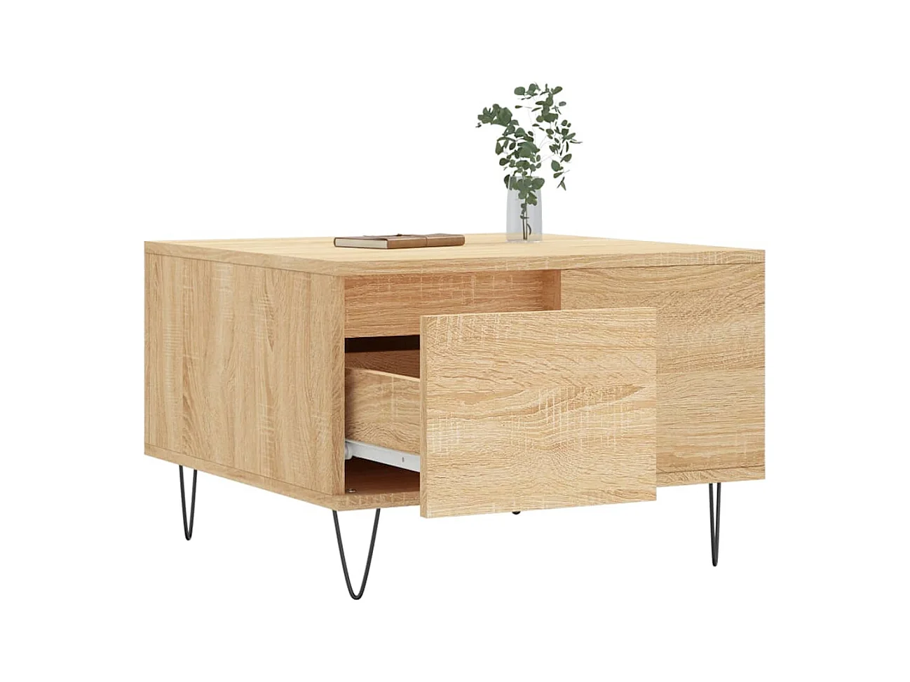 Mesa de centro | Mesa auxiliar madera ingeniería metal roble Sonoma 100x50x45cm SHL4334