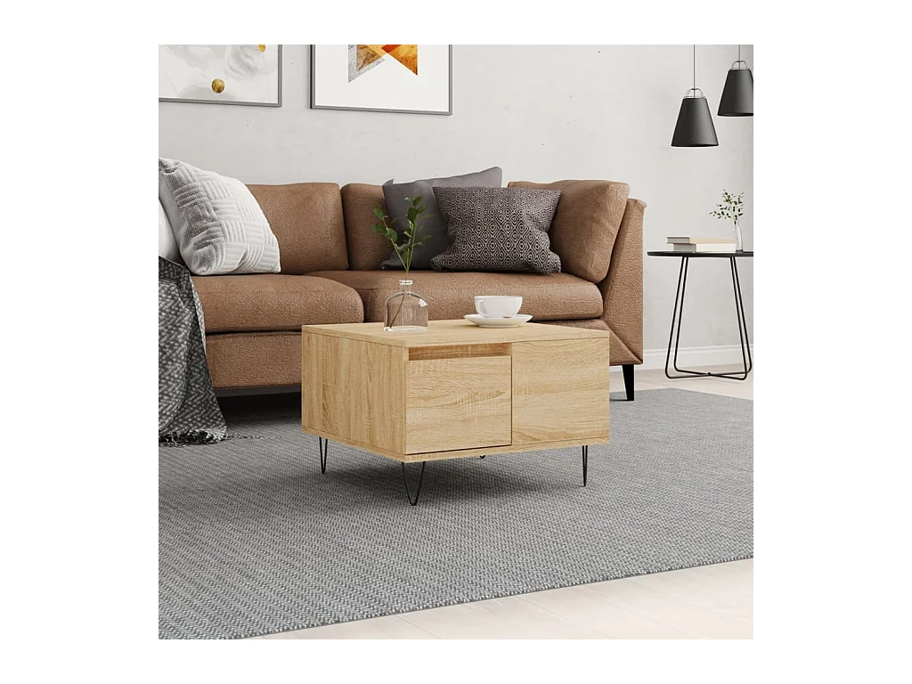 Mesa de centro | Mesa auxiliar madera ingeniería metal roble Sonoma 100x50x45cm SHL4334