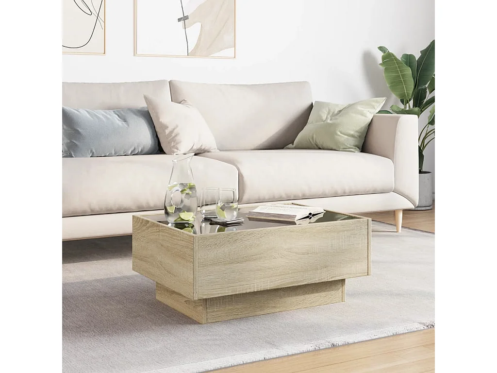 LED Couchtisch-Beistelltische-Sofatisch Sonoma Eiche 70x50x30 cm Holzwerkstoff SHL42469