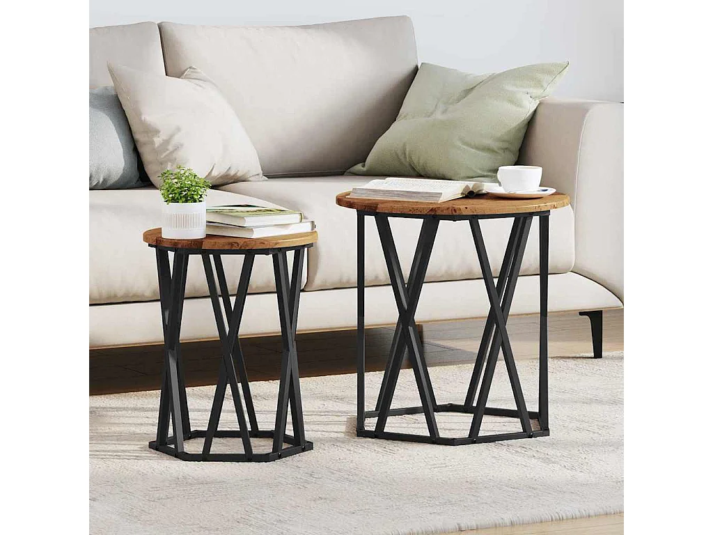 Couchtisch 2er Set-Sofatisch-Beistelltische Altholz Ingenieure Holz und Stahl SHL51938