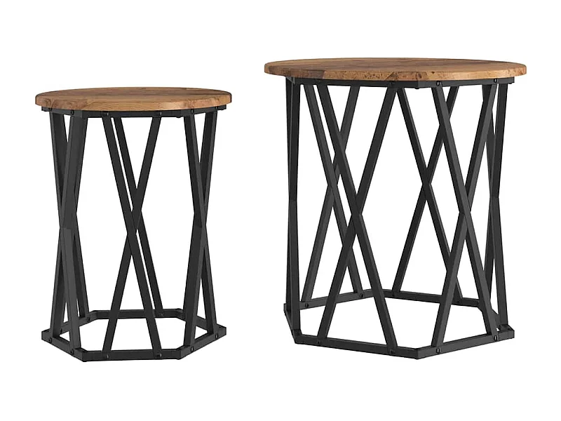 Couchtisch 2er Set-Sofatisch-Beistelltische Altholz Ingenieure Holz und Stahl SHL51938