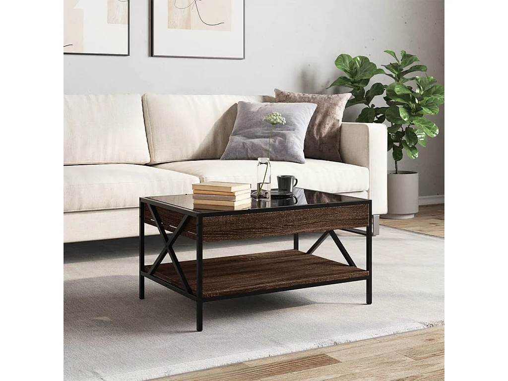 Table basse salon-Table d'appoint avec LED infini chêne marron 70x50x38 cm SHL43513