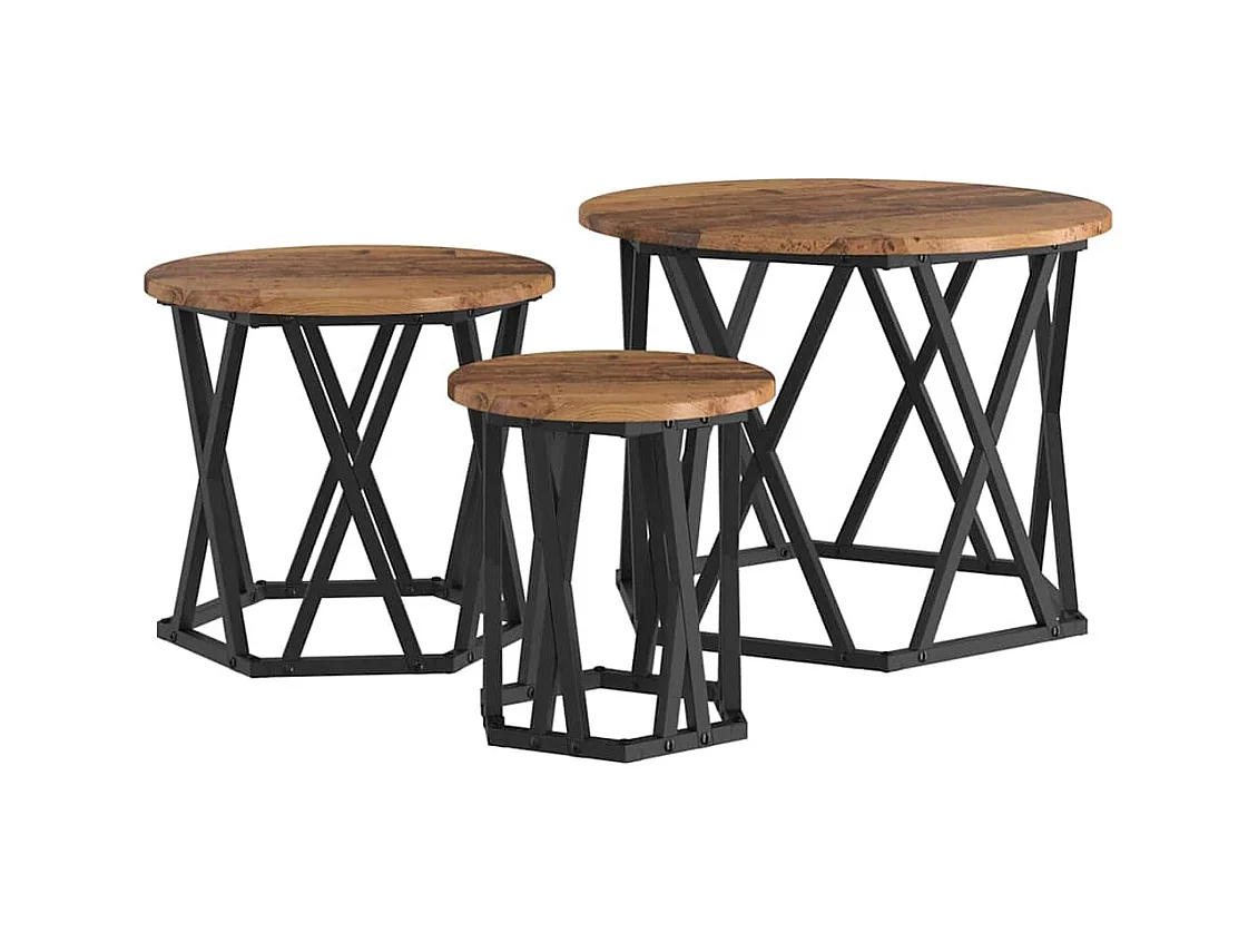 Tables d'appoint empilables 3 pièces en bois recyclé et stratifié SHL87690