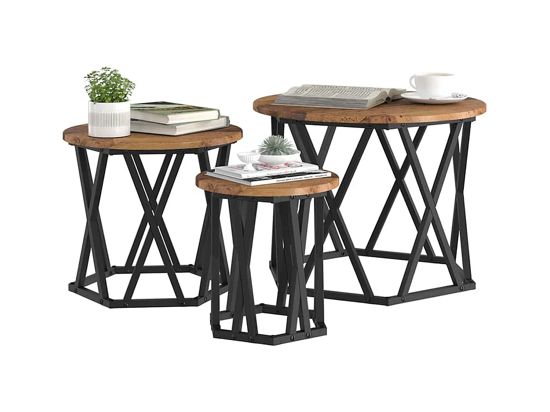 Tables d'appoint empilables 3 pièces en bois recyclé et stratifié SHL87690