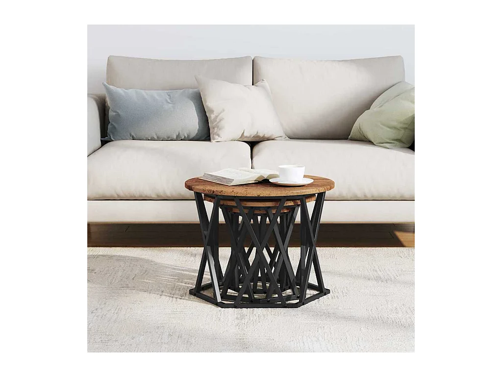 Tables d'appoint empilables 3 pièces en bois recyclé et stratifié SHL87690