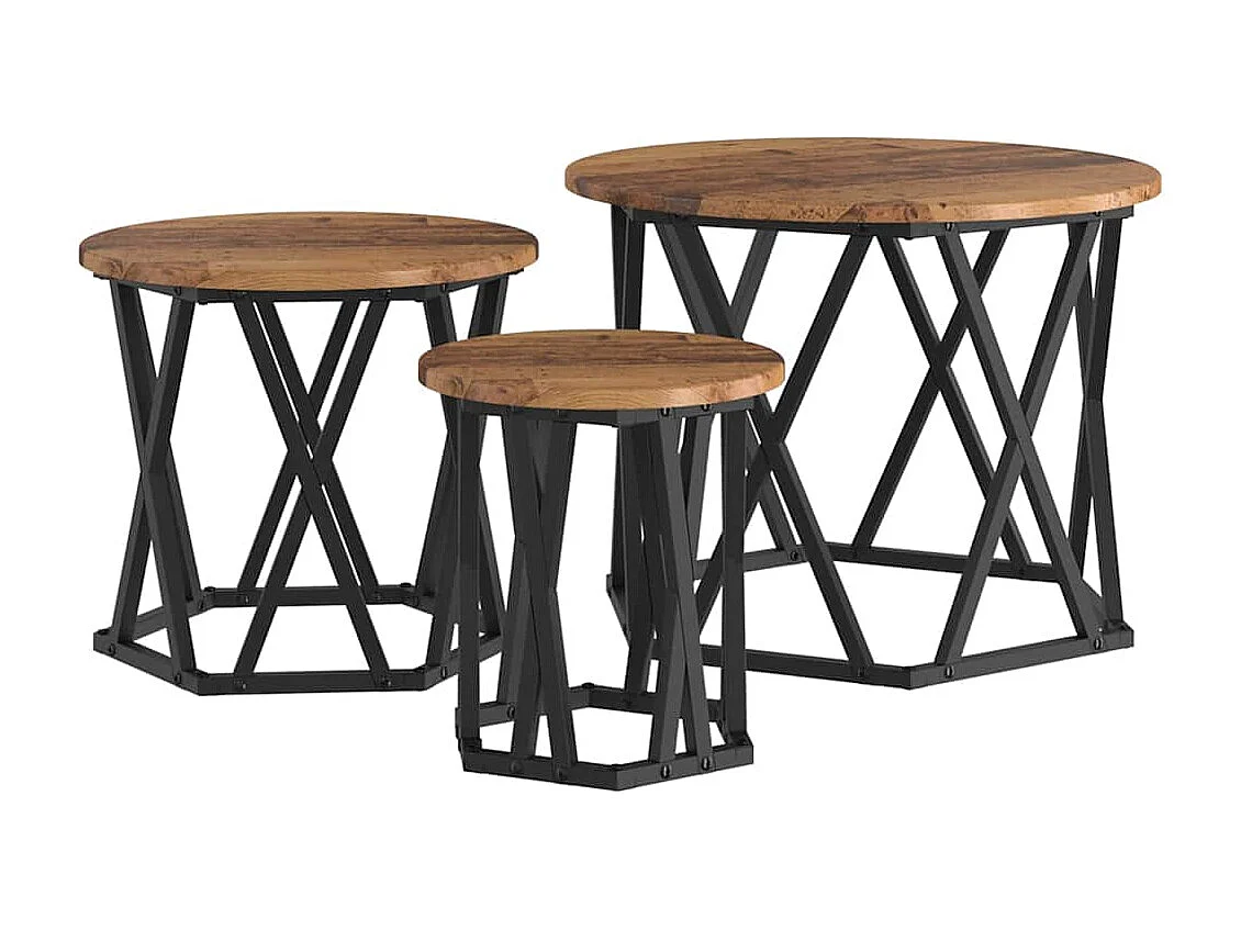 Nestbare Bijzettafel Set van 3 | Salontafel Oud hout 53 x 53 x 40 cm