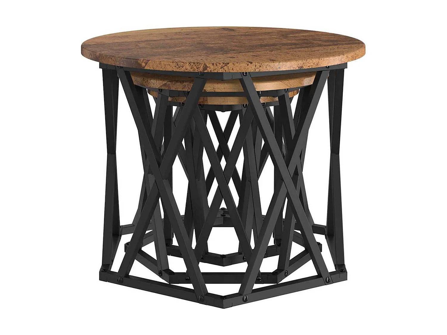 Nestbare Bijzettafel Set van 3 | Salontafel Oud hout 53 x 53 x 40 cm