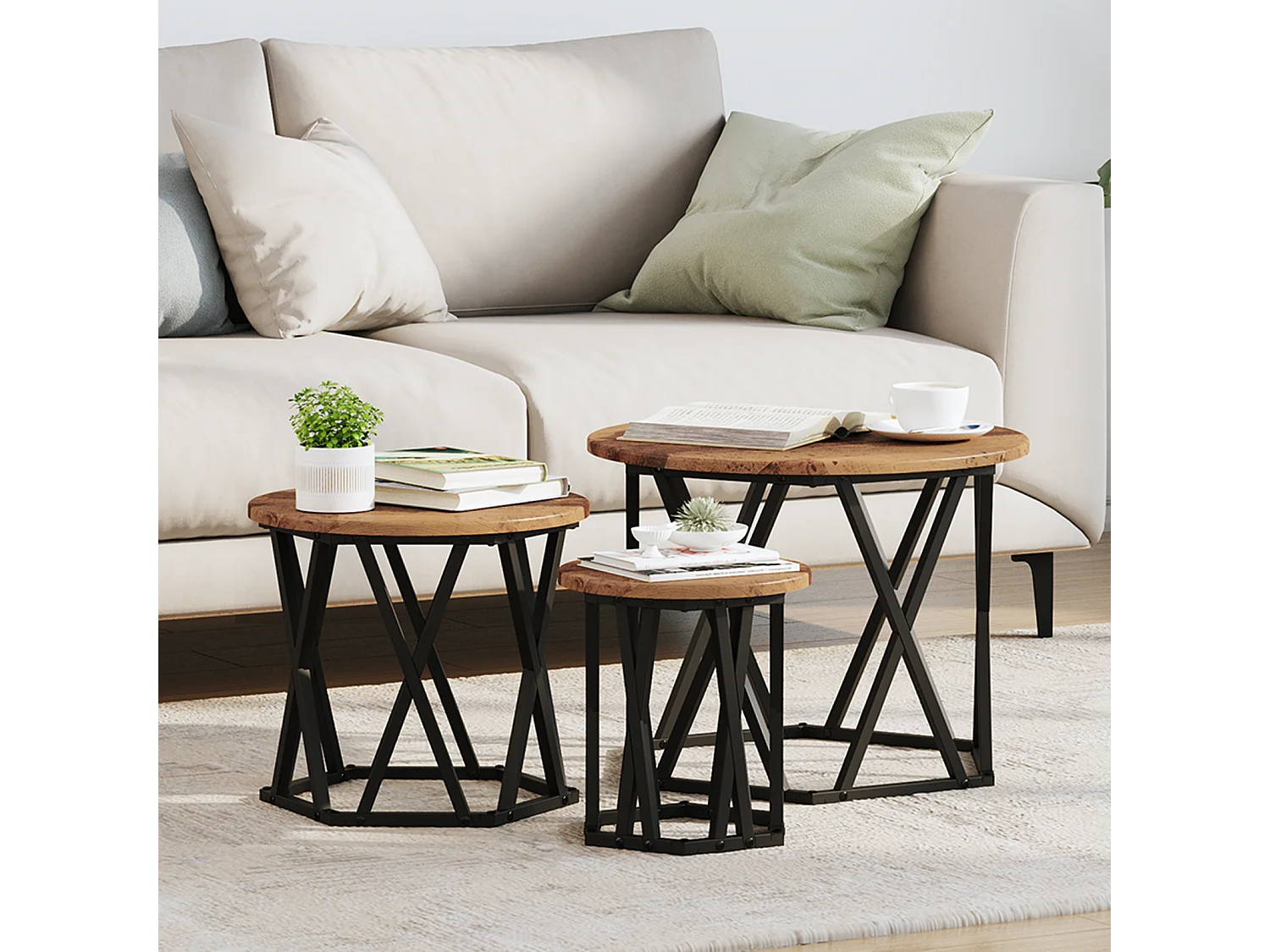 Nesting Beistelltisch 3 pcs Altholz Ingenieure Holz und Stahl SHL18666