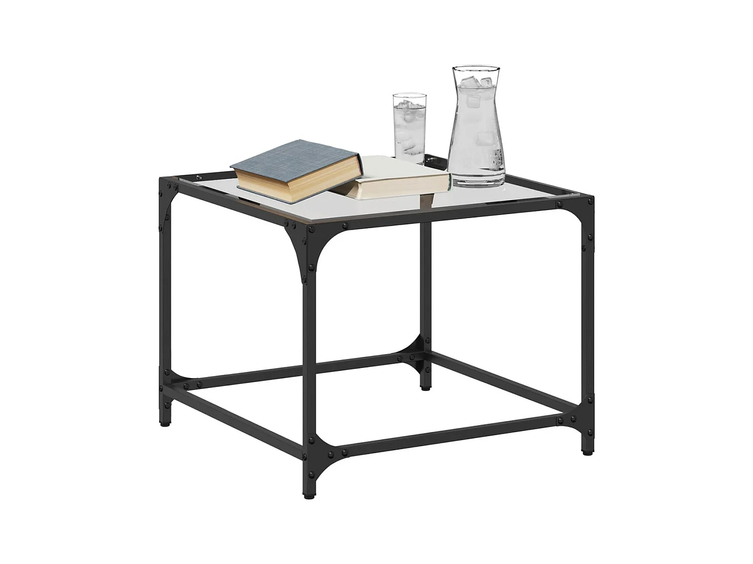Table basse salon-Table d'appoint-dessus en verre transparent 50x50x40 cm acier SHL34784