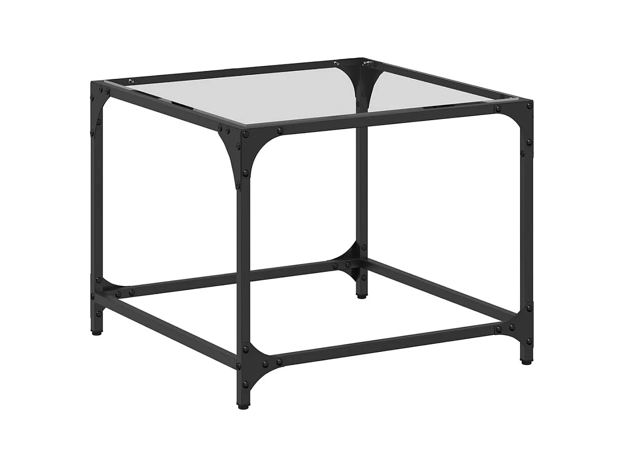 Table basse salon-Table d'appoint-dessus en verre transparent 50x50x40 cm acier SHL34784