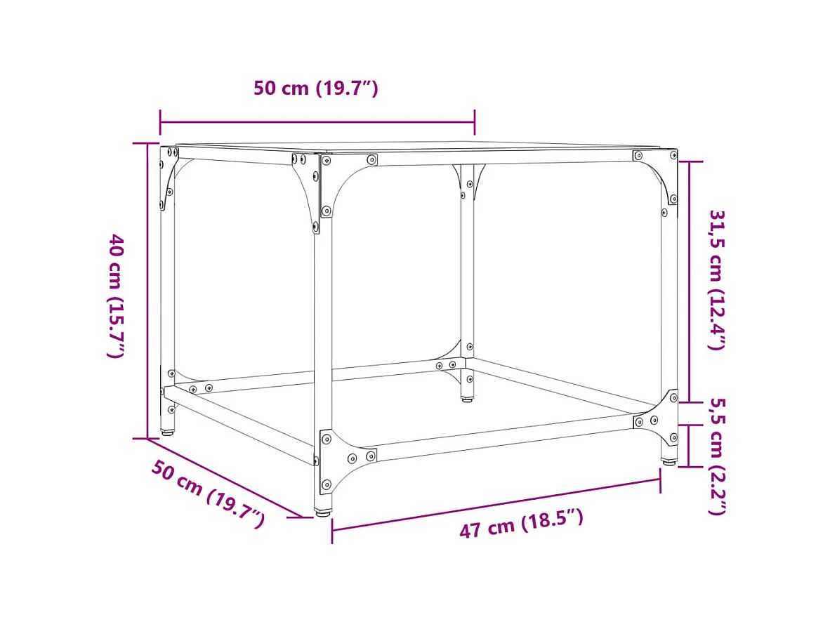 Table basse salon-Table d'appoint-dessus en verre transparent 50x50x40 cm acier SHL34784