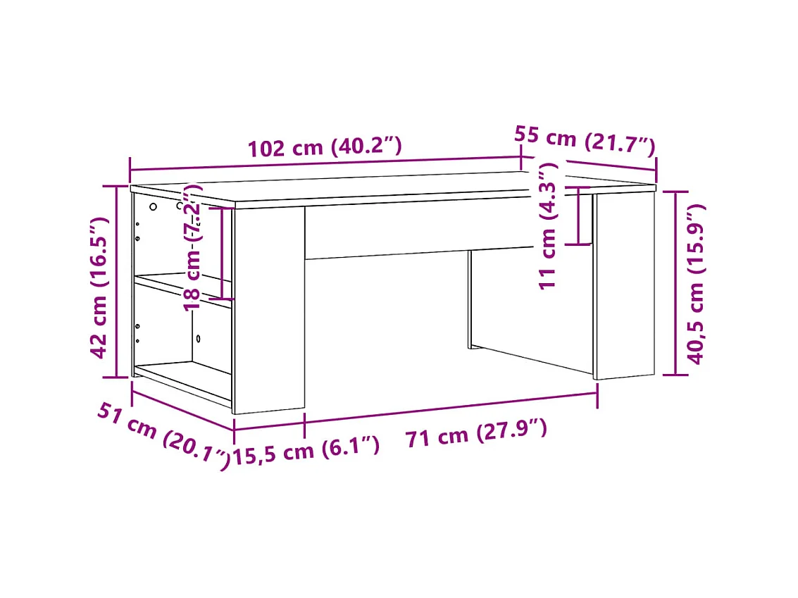 Mesa de centro | Mesa auxiliar y LED madera ingeniería gris Sonoma 73x53x45 cm SHL4892