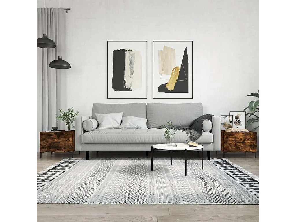 Salontafel Set van 2 | Bijzettafel | Koffietafel 2 st 50x50x40 cm bewerkt hout gerookt eikenkleurig
