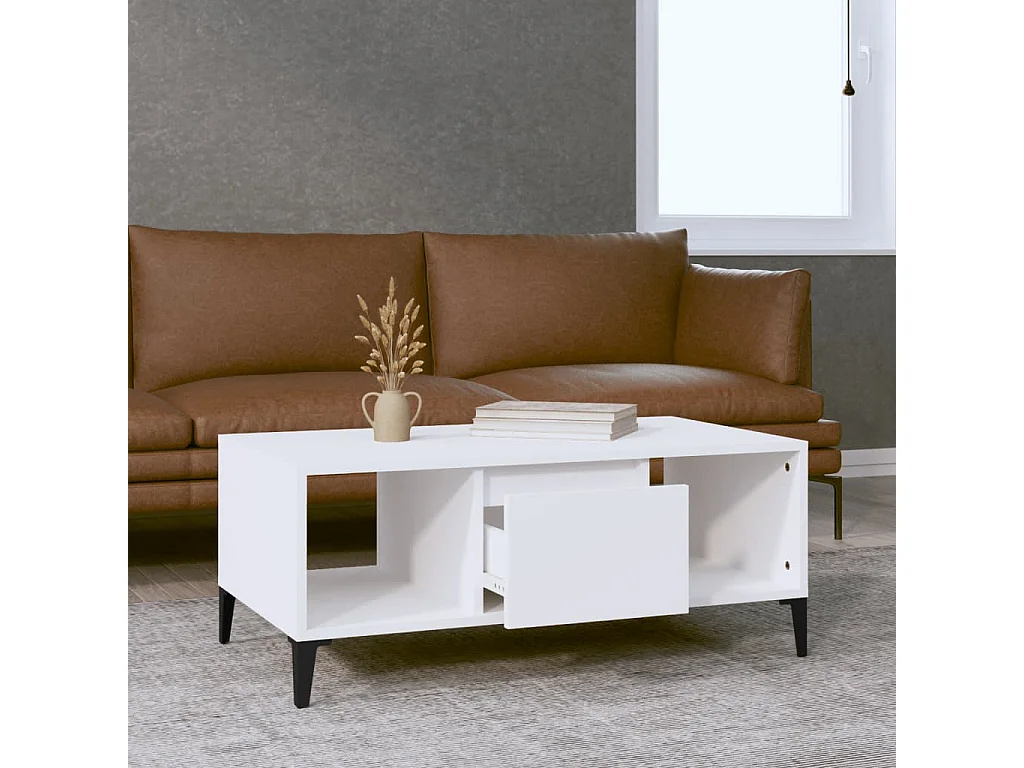 Couchtisch-Wohnzimmertisch-Beistelltische Weiß 90x50x36,5 cm Holzwerkstoff SHL22581