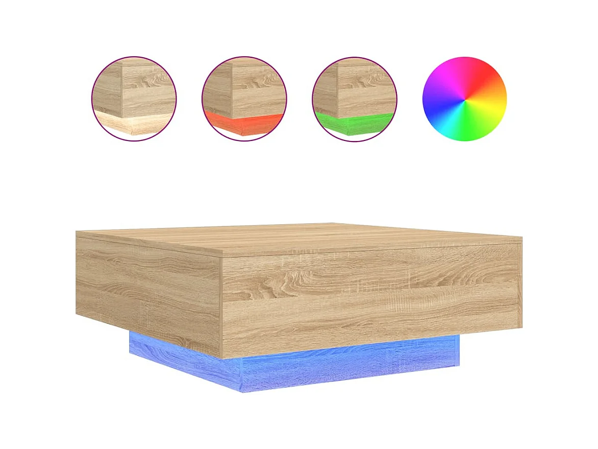 Table basse avec lumières LED chêne sonoma 80x80x31 cm SHL30415