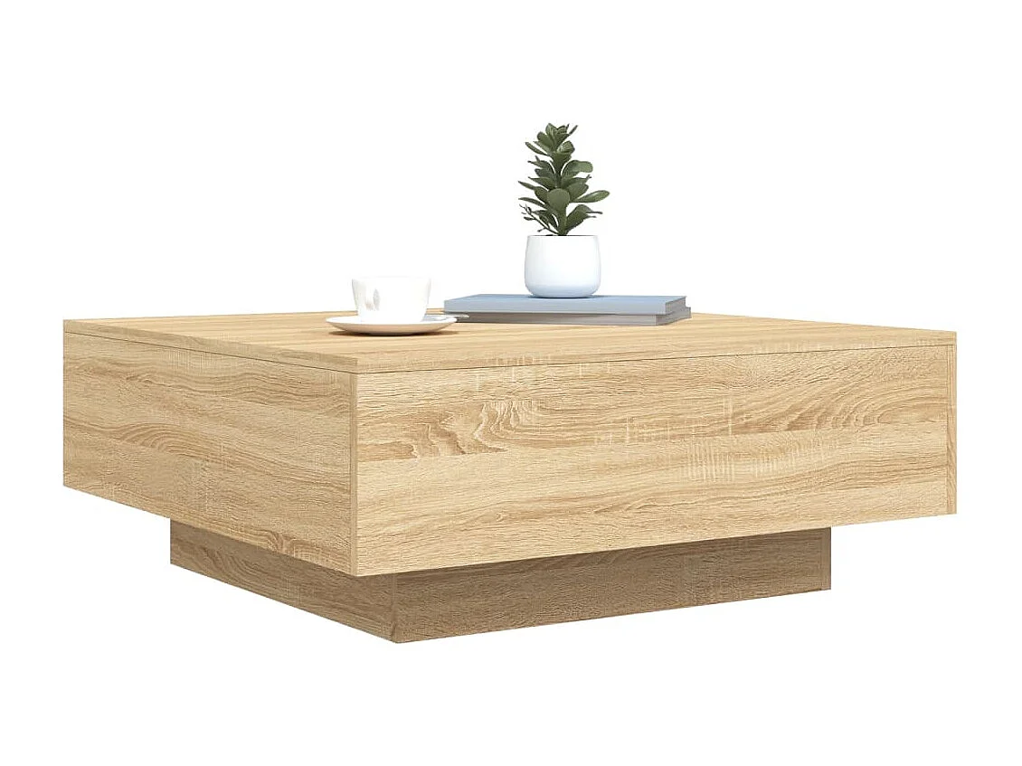 Couchtisch-Wohnzimmertisch-Beistelltische mit LED-Leuchten Sonoma-Eiche 80x80x31 cm SHL60292