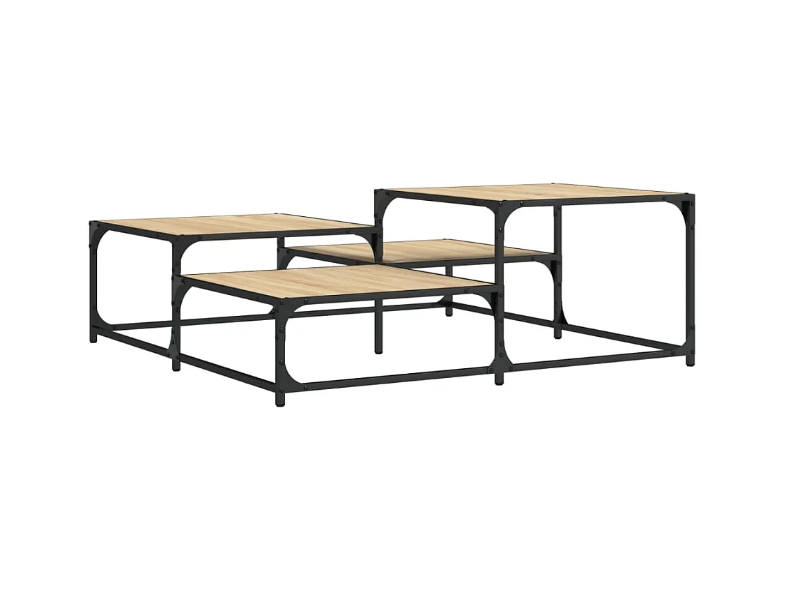 Mesa de centro-Mesa auxiliar de madera maciza de acacia y hierro 35x35x30 cm SHL3438