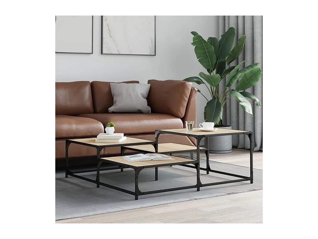 Mesa de centro-Mesa auxiliar de madera maciza de acacia y hierro 35x35x30 cm SHL3438