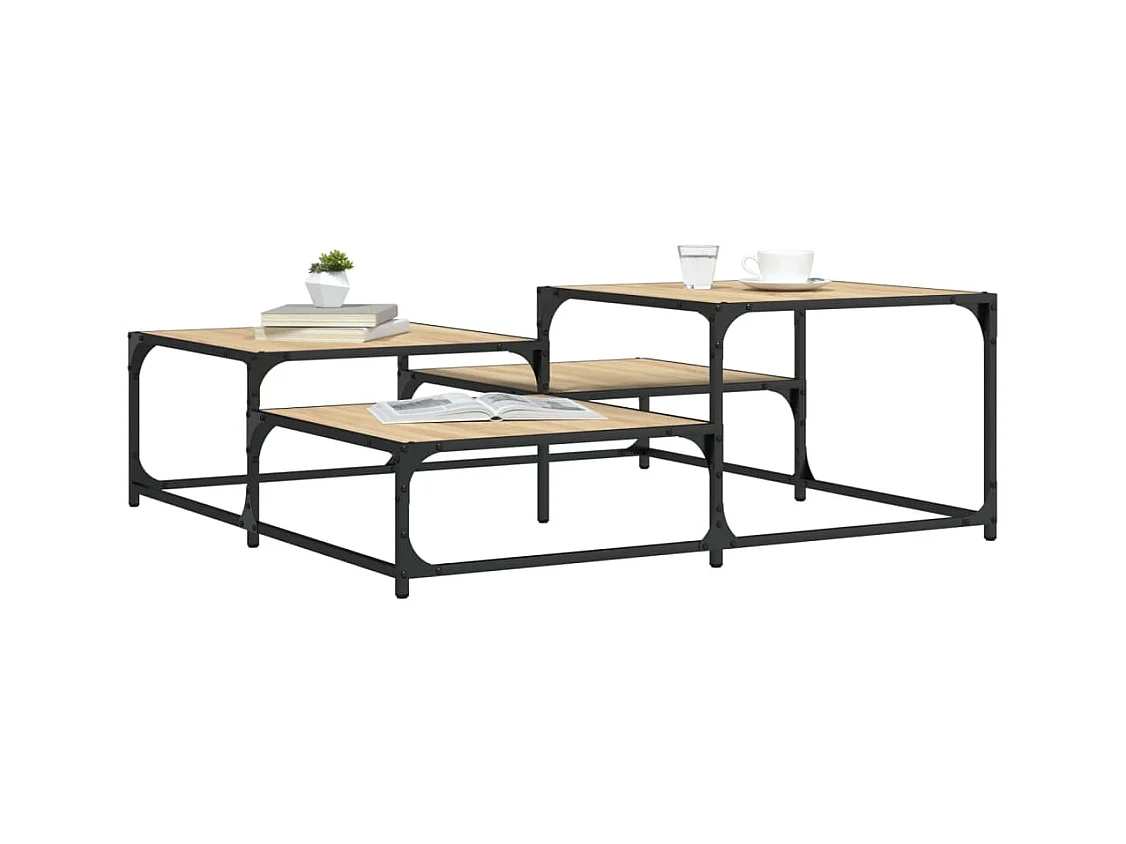 Mesa de centro-Mesa auxiliar de madera maciza de acacia y hierro 35x35x30 cm SHL3438