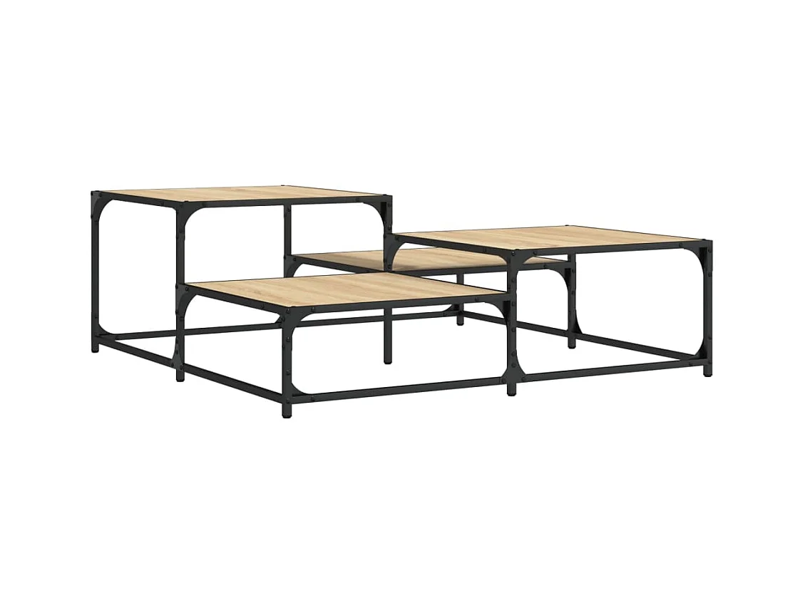 Mesa de centro-Mesa auxiliar de madera maciza de acacia y hierro 35x35x30 cm SHL3438