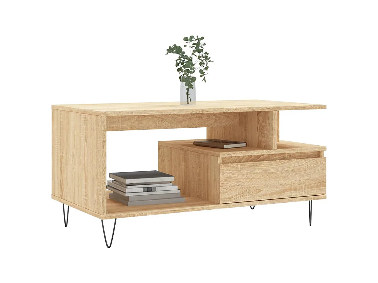 Mesa de centro | Mesa auxiliar y LED madera ingeniería gris hormigón 53x53x45cm SHL3209