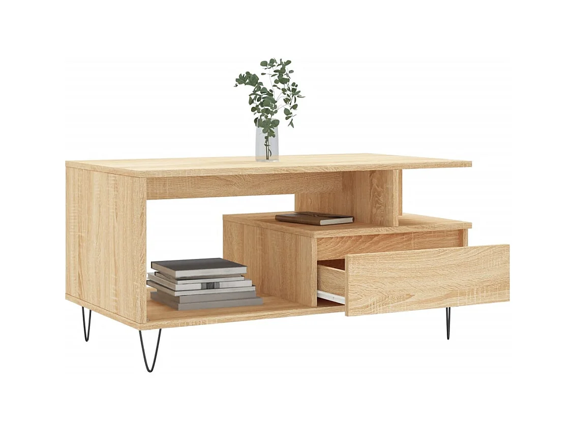 Mesa de centro | Mesa auxiliar y LED madera ingeniería gris hormigón 53x53x45cm SHL3209