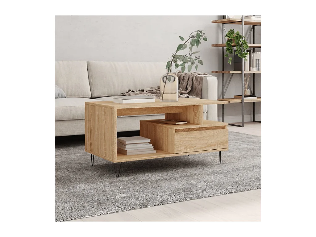 Mesa de centro | Mesa auxiliar y LED madera ingeniería gris hormigón 53x53x45cm SHL3209