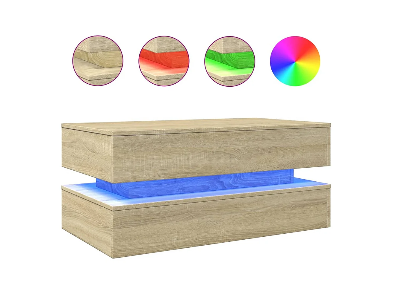 Table basse salon-Table d'appoint avec lumières LED chêne sonoma 90x50x40 cm SHL98722