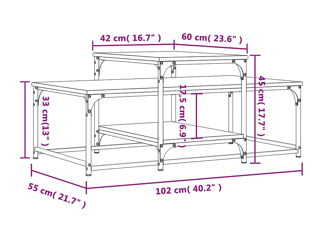 Couchtisch-Wohnzimmertisch-Beistelltische Sonoma-Eiche 102x60x45 cm Holzwerkstoff SHL78864