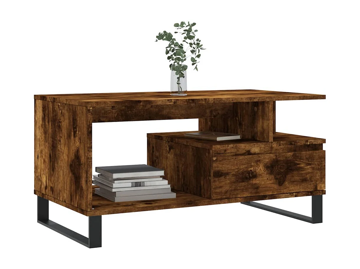 Couchtisch-Wohnzimmertisch-Beistelltische Räuchereiche 90x49x45 cm Holzwerkstoff SHL43576