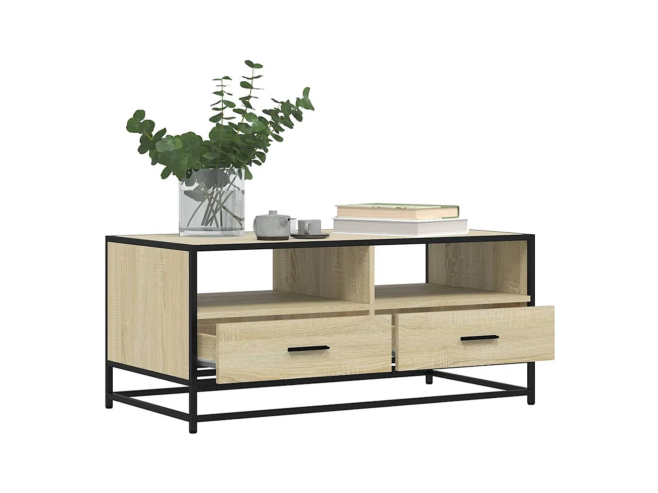 Mesa de centro | Mesa de apoio 100x50x45cm deriv. madeira/metal carvalho sonoma