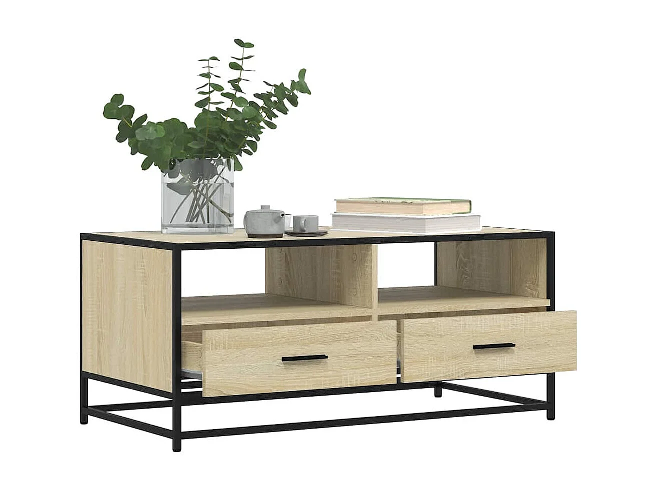 Tavolino da Salotto-Tavolino Basso Rovere Sonoma 100x50x45 cm Legno Multistrato e Metallo SHL75923